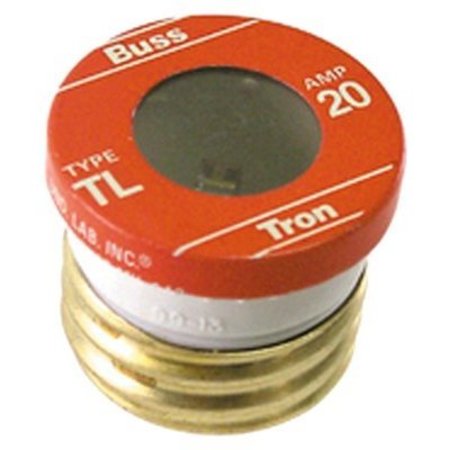 EATON BUSSMANN Plug Fuse, TL Series, Time-Delay, 20A, 125V AC, Indicating, 10kA at 125V AC BP/TL-20